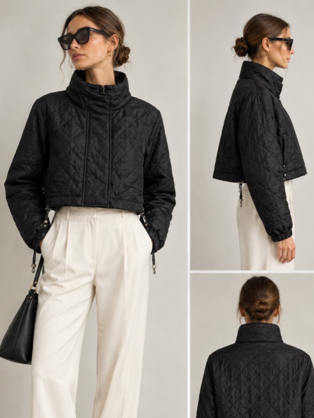 MaxMara Cropped Black Quilted Bomber Jacket sz 6